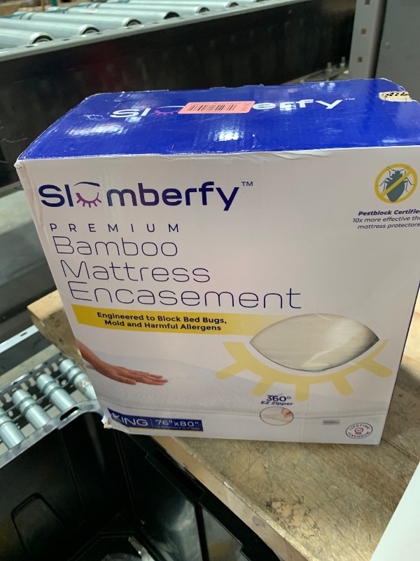 Photo 1 of King Size Waterproof Bamboo Mattress Encasement by Slumberfy - Premium Skin-Safe Mattress Protector with 360° EZ Zipper, Lab-Tested Bed Bug, Zippered Encasement (76x80 in)