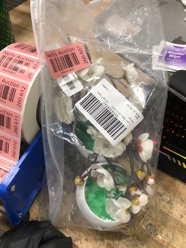 Photo 1 of **PARTIAL SET/ 1 FLOWER STEM MISSING** ibasenice Artificial Flower Bonsai in Pot Plum Blossom Flower with Vase Faux Potted Flowers for Decoration White