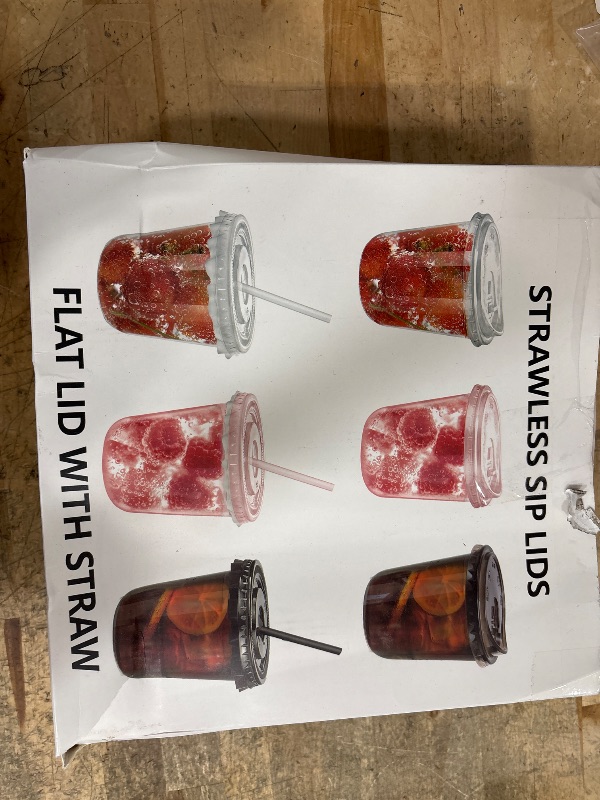 Photo 1 of 12oz Disposable Stemless Glasses With Strawless Sip Lids,PET Disposable Drinking Cups,Clear Plastic Wine Glasses for Parties Birthday,Wedding,Meeting,Christmas Party Supplies. (50, Transparent)