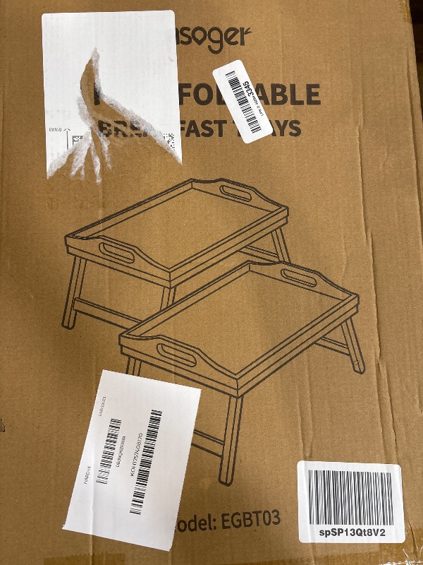 Photo 1 of 2 Pack Breakfast in Bed Tray for Eating, 16.92 x 12.6 Inch Bed Table Tray with Folding Legs & Handles, Bamboo Food Lap Trays Fits for Adult Kids Eating/TV/Surgery Recovery by Easoger. Set of 2