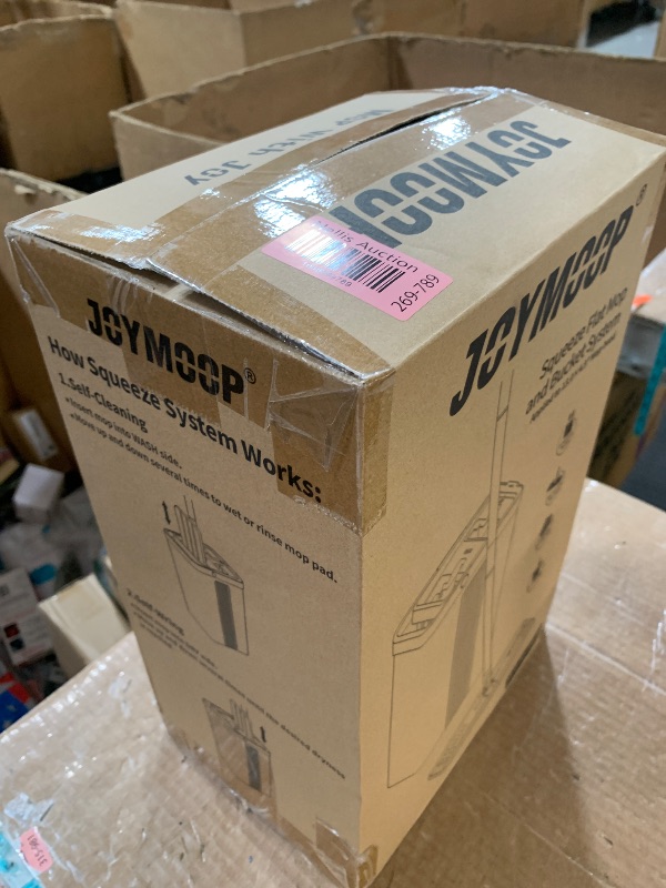Photo 1 of (sold for parts) JOYMOOP Mop and Bucket with Wringer Set, White Flat Squeeze Mop Bucket Set for Floor Cleaning, Wet Dry Mop for Walls