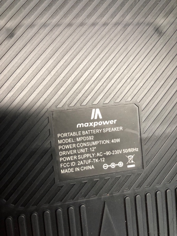 Photo 1 of ***USED - MISSING POWER CORD - UNABLE TO TEST***
Max Power DJ Speaker - MPD592-OMNIA 12 Portable Sound System -Bluetooth Multi LED Light Speaker Set Perfect for Indoor and Outdoor - PA Speaker System with Remote with Microphone