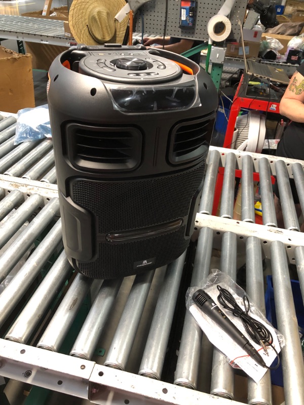 Photo 1 of ***USED - MISSING POWER CORD - UNABLE TO TEST***
Max Power DJ Speaker - MPD592-OMNIA 12 Portable Sound System -Bluetooth Multi LED Light Speaker Set Perfect for Indoor and Outdoor - PA Speaker System with Remote with Microphone