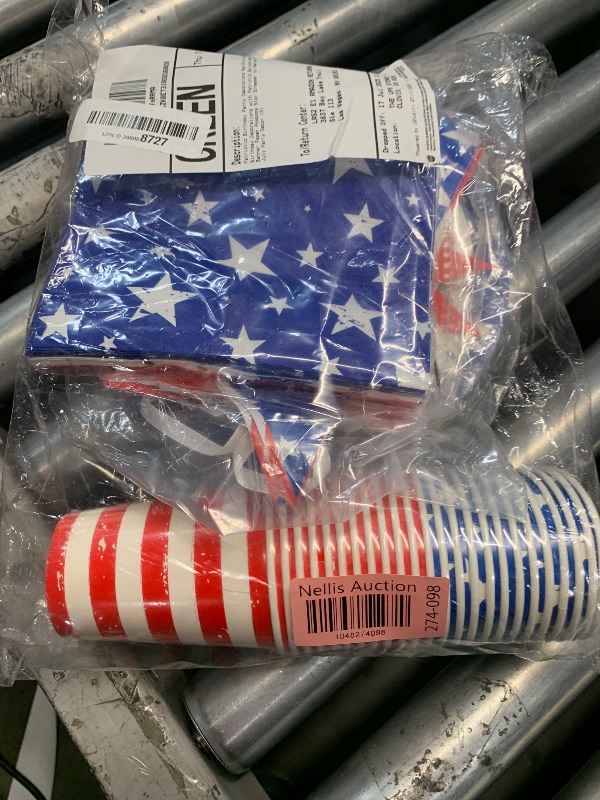 Photo 1 of (missing table cloths) 4th of July Party Supplies Set, Patriotic Theme Kit for Independence & Election Day Decorations, Includes Plates, Napkins, Cups, Banner, 
