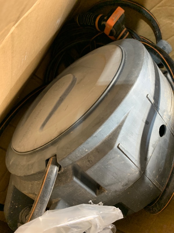 Photo 1 of ***(HEAVILY USED/ MAJOR DAMAGE/ PARTS ONLY/ NON FUNCTIONAL)*** Giraffe Tools Retractable Garden Hose Reel, 5/8 in x 90 ft Heavy Duty Hose Reel With 9 Pattern Nozzle, Any Length Lock