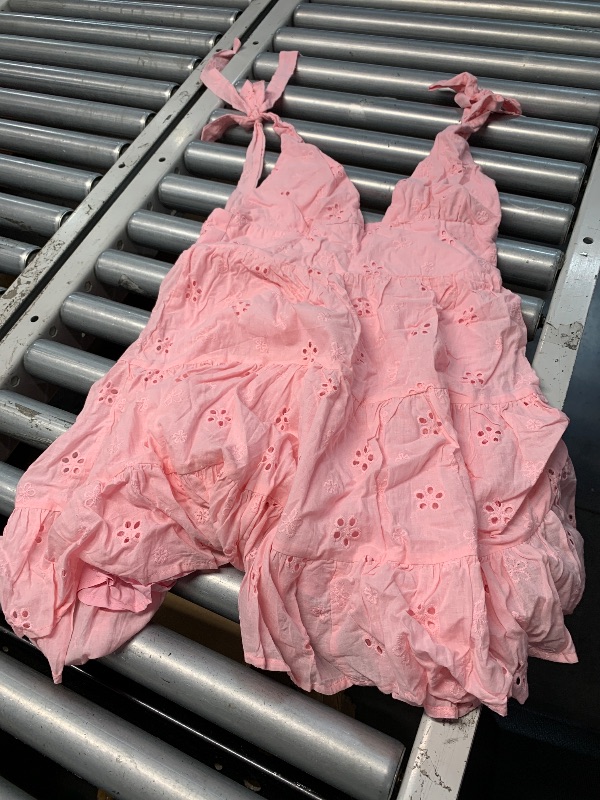 Photo 1 of (see all images) LUNAMODA Cute Short Dresses for Women Deep V Neck Empire Waist Sundress Tie Shoulder Tiered A Line Short Mini Dress Light Pink, Medium