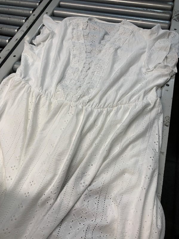 Photo 1 of (see all images) Eytino Plus Size Dresses for Women Summer Ruffle Cap Sleeve Lace V Neck Embroidery Eyelet A Line Dress,3X White