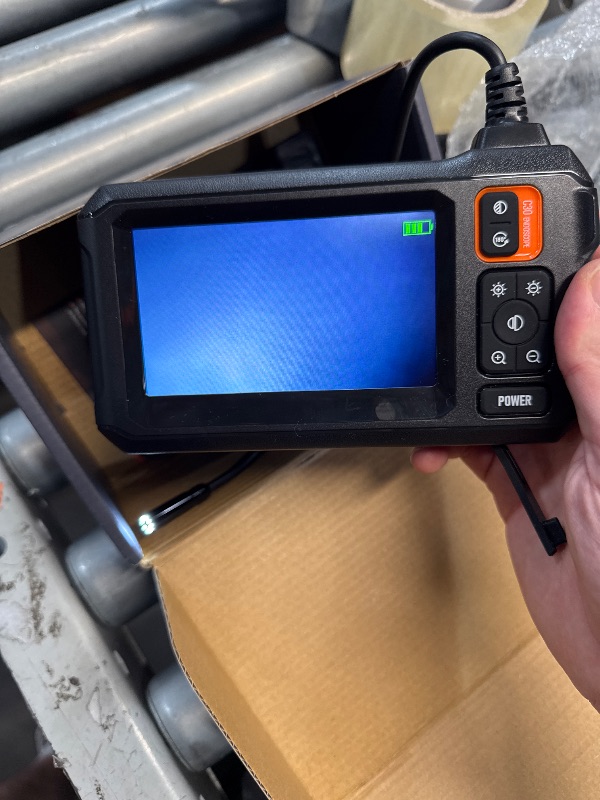 Photo 1 of (partial set) (power tested) Endoscope Camera with Light, Inspection Borescope Camera with 4.3" IPS Screen, 1920P HD with 8 LED Lights, 16.4FT Semi-Rigid Cord Bore Scope, IP67 Waterproof Endoscope for Sewer, Tools(Orange)