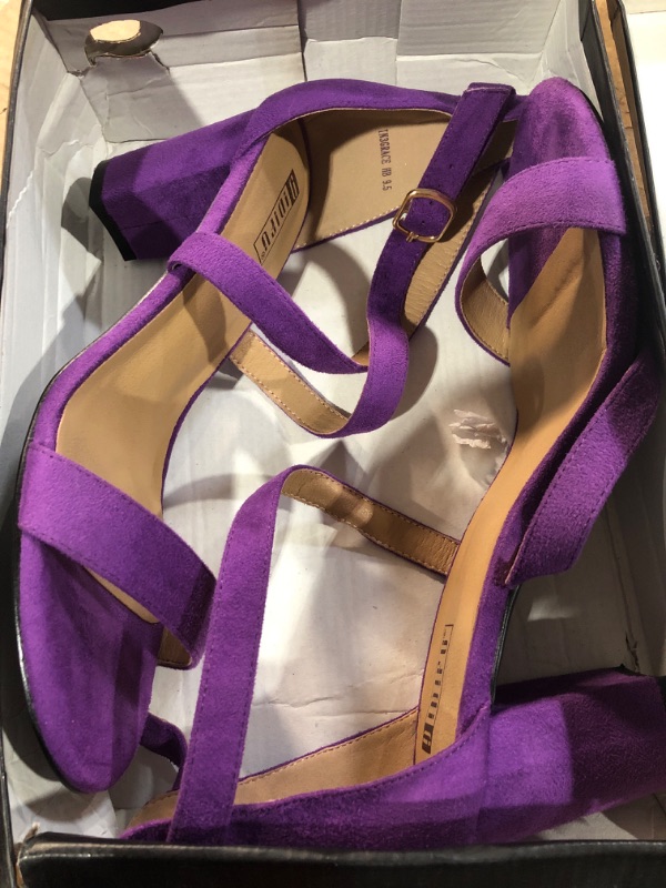 Photo 1 of (see all images) IDIFU Women's IN3 Grace Strappy Block Heels Sandals Comfy Open Toe  (Lavender Suede, 9.5 M US)