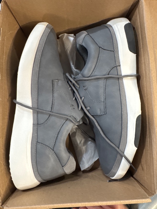 Photo 1 of (12.5) (used/fair) Men's Orthopedic Leather Dress Walking Shoes: Lightweight Plantar Fasciitis Fashion Sneakers with Arch Support, Casual Oxford Shoes with Cushion Sole for Work Dark Grey Size 11.5