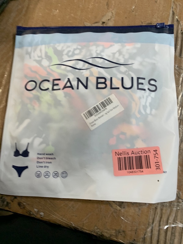 Photo 1 of (USED/FAIR) (BAGGED) (MEDIUM) Ocean Blues Women's Multi Leopard Mid Waisted Bikini Bottom Drawstring Bathing Suit Size Medium