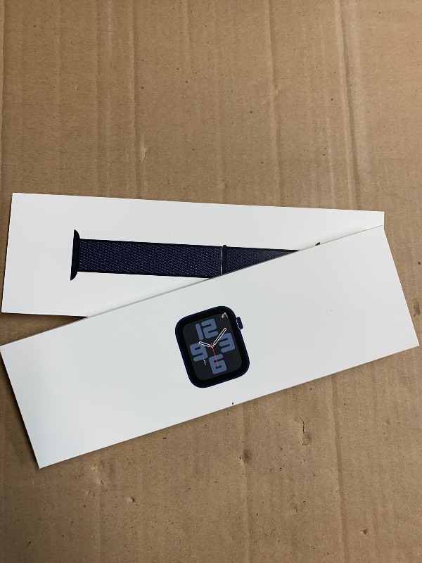 Photo 1 of (locked)(may need to contact apple support) Apple Watch SE (2nd Gen) [GPS 40mm] Smartwatch with Midnight Aluminum Case with Ink Sport Loop One Size. Fitness and Sleep Trackers