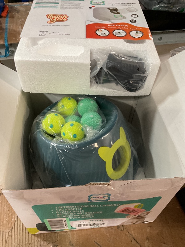 Photo 1 of (USED/FAIR) Automatic Dog Ball Launcher - Dog Ball Fetch Machine, Ball Thrower for Dogs, for Small to Medium Sized Dogs, Interactive Dog Toy with 6 Latex Balls, Plug-in & Battery Options - 4 Launch Distances