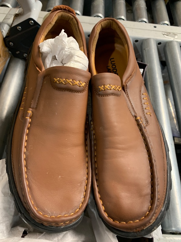 Photo 1 of ***(HEAVILY USED)***LUODENGLANG Mens Slip On Casual Loafers Classic Outdoor Leather Walking Hiking Dress Shoes Comfortable for Work Office Shoes Brown 44 M 10