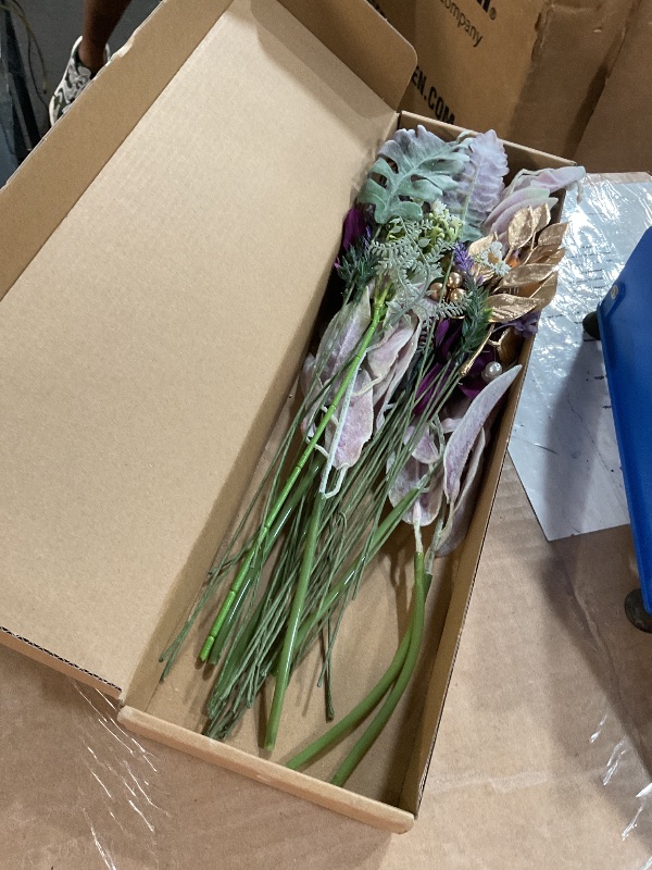 Photo 1 of *24 Pieces* Ling's Moment Artificial Greenery Stems Box Set, 42pcs with 9 Kinds of Faux Greenery Picks for DIY Bridal Bouquets Wedding Floral Arrangement Table Centerpieces, Lavender & Golden