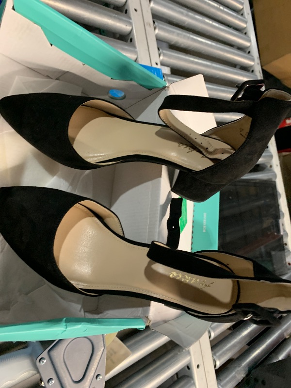Photo 1 of ***(HEAVILY USED/ MINOR DAMAGE)***Ankis Closed Toe Heels for Women -Black Suede Pointed Toe Heels Low Block Chunky Women Pumps with Ankle Strap -2.25 Inch nine