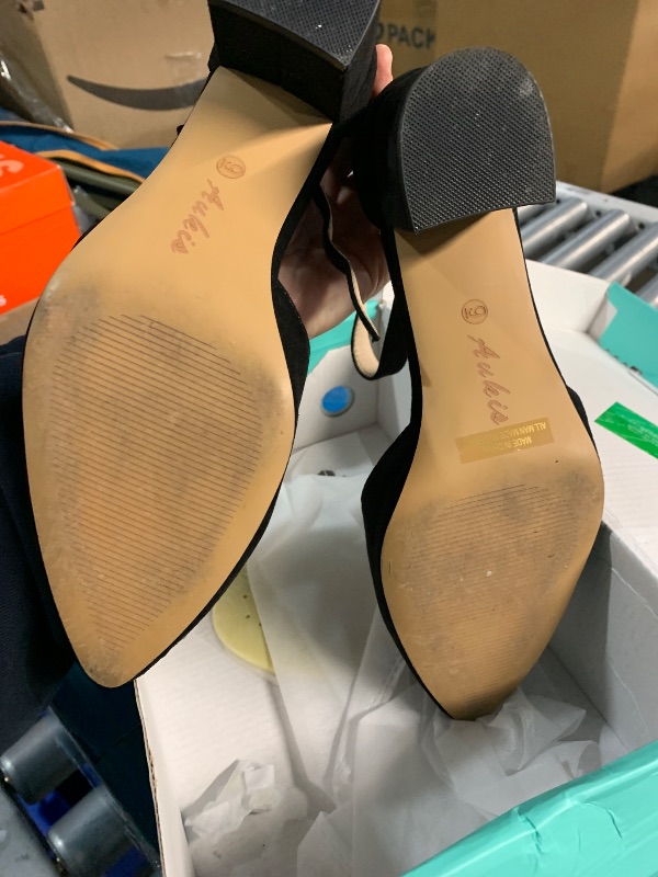 Photo 1 of ***(HEAVILY USED/ MINOR DAMAGE)***Ankis Closed Toe Heels for Women -Black Suede Pointed Toe Heels Low Block Chunky Women Pumps with Ankle Strap -2.25 Inch nine