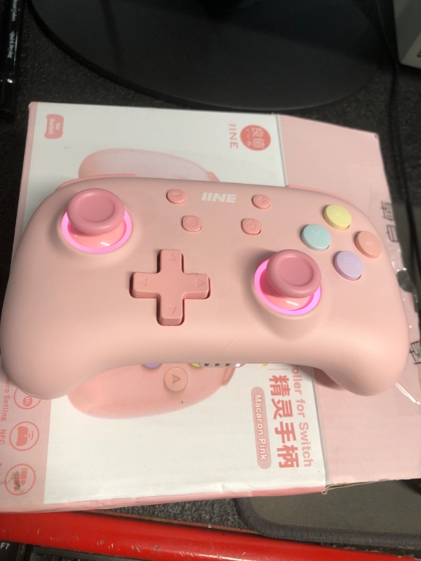 Photo 1 of IINE Wireless Controller for Switch/PC/Android/IOS, Cute Gamepad with RGB Lights, Mini Pro Controller with Turbo/Macro/NFC Amiibo/Motion Sensor/Wake-Up/Rumble (Pink)