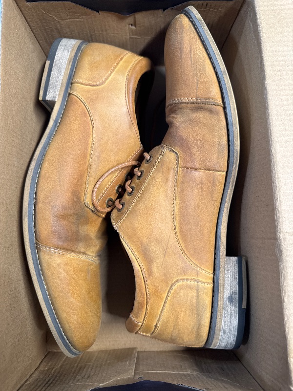 Photo 1 of (9.5) (DAMAGED) (FAIR) Jousen Men's Dress Shoes Leather Oxford Cap Toe Dress Shoes for Men(AMY9213 Yellow Brown 09.5)