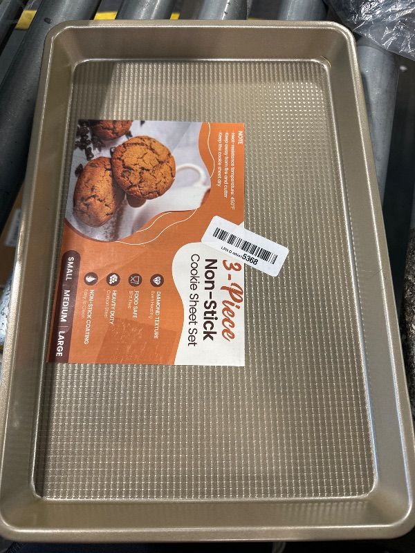Photo 1 of **MISSING 2 PANS** Vinino Baking Sheet Set of 3, Cookie Sheets For Baking with Square Texture Pattern, Thicker Carbon Steel Non-stick Baking Pan Half/Quarter/Jelly Roll Pans Tray for Oven