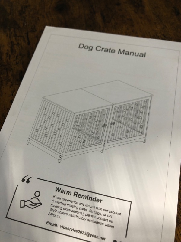 Photo 1 of ***Stock photo is a similar item*** 78 Inch Dog Crate Furniture, Double Dog Kennel Indoor, Brown Large Dog Wooden Crate with Divider for 2 Dogs
