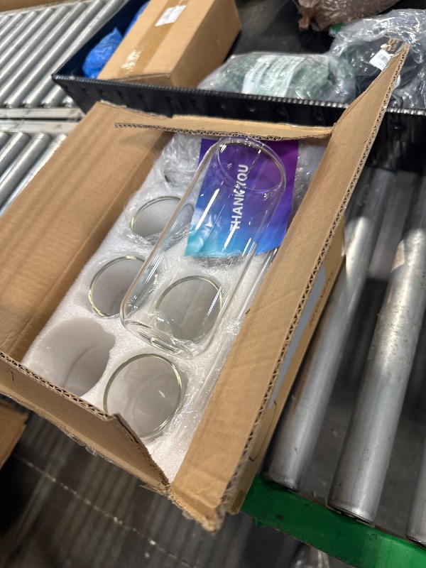 Photo 1 of ***NO LIDS****20 Oz Drinking Glasses with Bamboo Lids and Glass Straw - 8 Pcs Glass Cups Beer Ice Coffee Glasses Cute Aesthetic Cup Great for Coffee Bar Accessories Include 2 Cleaning Brushes