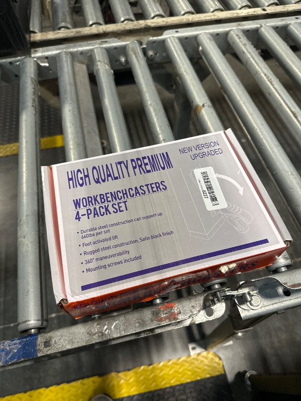 Photo 1 of ***MISSING HARDWARE***
SOLEJAZZ Workbench Casters Wheels 660Lbs Retractable Casters Set of 4 Heavy Duty Side Mount Caster Rollers 2.5" Stepdown Castor Wheels for Bench Machinery Work Table with Installation Template, 4 Pack