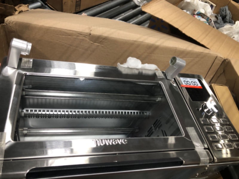 Photo 1 of ***damaged handler*** has an internal hit*** Nuwave Bravo Pro Smart 21QT Toaster Oven Air Fryer Combo, Convection Oven Countertop, 10 functions all in 1, with even & quick crisp technology, 50-450°F, 1800W, Stainless Steel