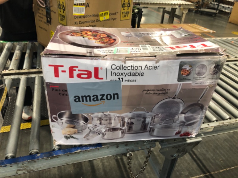 Photo 1 of *** very used*** pieces scratched*** T-fal Stainless Steel Cookware Set 11 Piece, Induction, Oven Broiler Safe 500F, Kitchen Cooking Set w/Fry Pans, Saucepans, Saute Pan, Dutch Oven, Steamer, Pots and Pans, Dishwasher Safe, Silver
