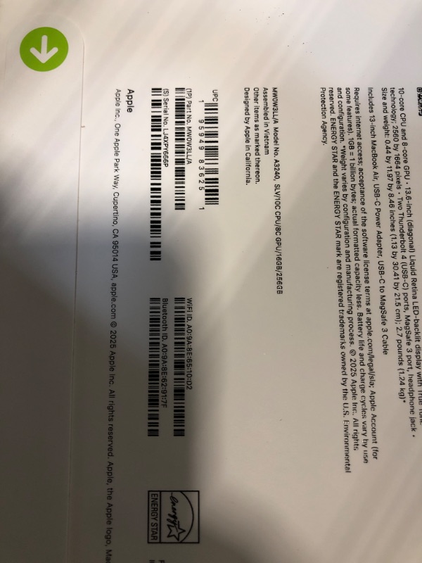 Photo 1 of ***100% New*** Apple 2025 MacBook Air 13-inch Laptop with M4 chip: Built for Apple Intelligence, 13.6-inch Liquid Retina Display, 16GB Unified Memory, 256GB SSD Storage, 12MP Center Stage Camera, Touch ID; Silver