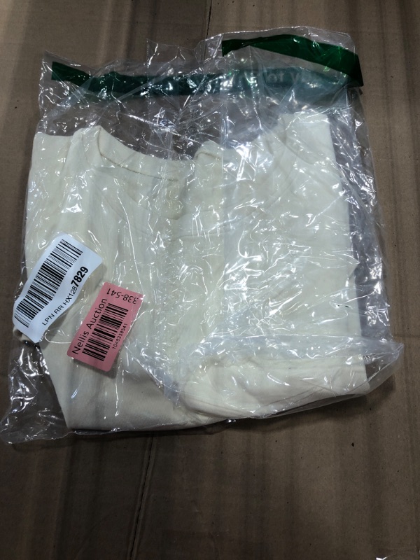 Photo 1 of ***** ONLY CREAM SHIRT  ***** OQQ Women's 3 Piece Crop Tops Crew Neck Shorts Sleeve Stretch Fitted Shirts Crop Tops Black Tea Leaf Beige