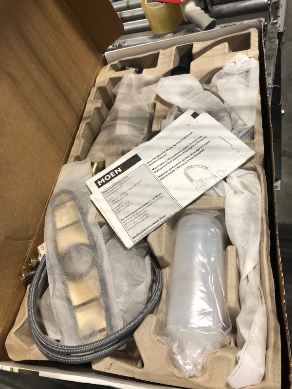 Photo 1 of ***MISSING HARDWARE***Moen Nolia Bronzed Gold One-Handle Single Hole Spring Kitchen Faucet with Pull Down Sprayer and Soap Dispenser, 87886BZG.