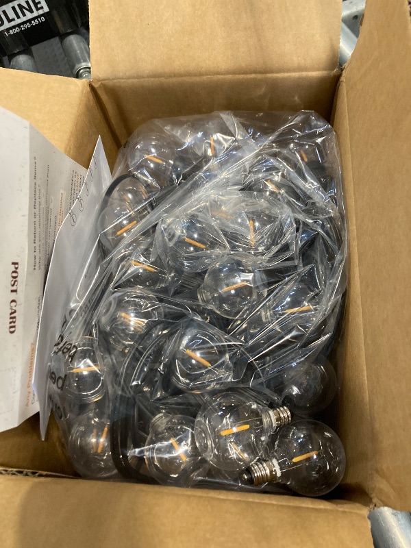 Photo 1 of Outdoor String Lights – 50ft Connectable Patio Lights with 52 G40 LED Plastic Bulbs (2 Spare) Outside Vintage Hanging Light for Backyard Bistro Balcony Porch Party Wedding, E12, 2200K, Black