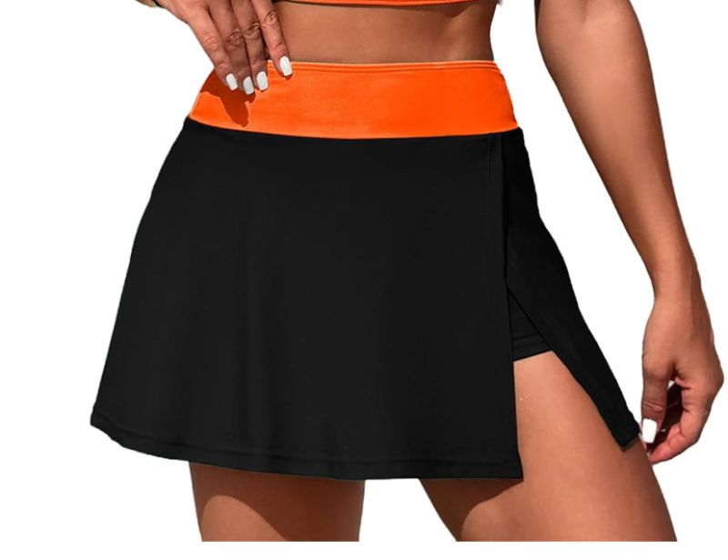 Photo 1 of **DIFERENT NCOLOR**SHEKINI Women's Sporty Bikini Set High Waisted Two Piece Bathing Suits with Skirt Bottom (X-Large,Sky Blue+Green)