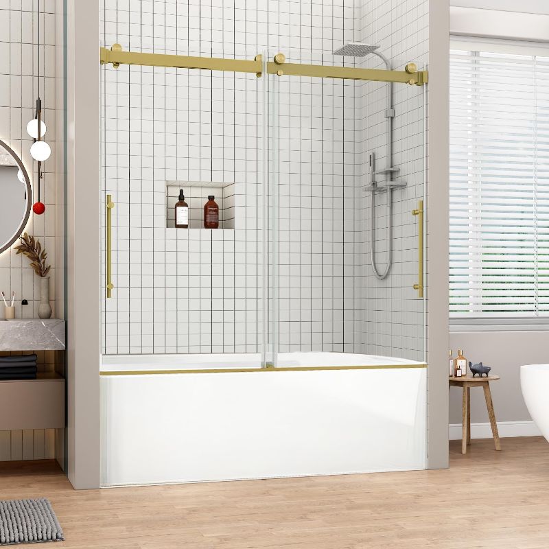 Photo 1 of ***color may differ**
Frameless Double Sliding Tub Shower Door 60" W x 60" H, 5/16" (8mm) Thick Easy-Clean Tempered Glass, Adjustable Tub Door with Soft-Close System