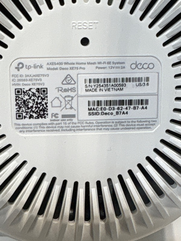 Photo 1 of ***ONLY ONE IS FUNCTIONAL, THE OTHER IS BRICKED/ FOR PARTS***TP-Link Deco XE75 Pro AXE5400 Tri-Band WiFi 6E Mesh System - 2.5G WAN/LAN Port, Covers up to 5500 Sq.Ft, Replaces WiFi Router and Extender, AI-Driven Mesh, New 6GHz Band, 2-Pack