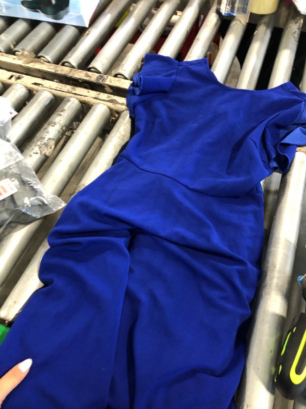 Photo 1 of **  BROKEN ZIPPER ** HELYO Semi Formal Dresses for Women Petite Wedding Guest Ruffle Sleeves V-Back Work A-Line Cocktail Dress with Pockets 842 Royal Blue S