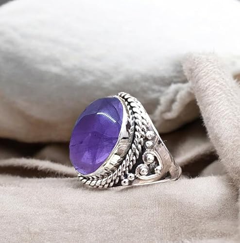 Photo 1 of ****SIMILAR****  Elegant Oval Shape Amethyst Ring 925 Sterling Silver Handmade Purple Gemstone Ring Bohemian Simple Silver Designer Ring For Women For Promise Memorial Gift For Her By Samadorne