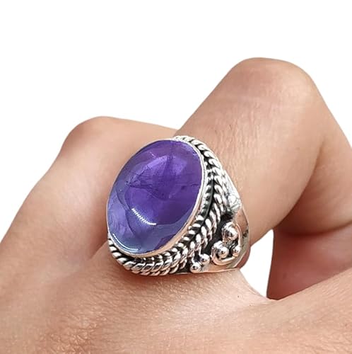Photo 1 of ****SIMILAR****  Elegant Oval Shape Amethyst Ring 925 Sterling Silver Handmade Purple Gemstone Ring Bohemian Simple Silver Designer Ring For Women For Promise Memorial Gift For Her By Samadorne