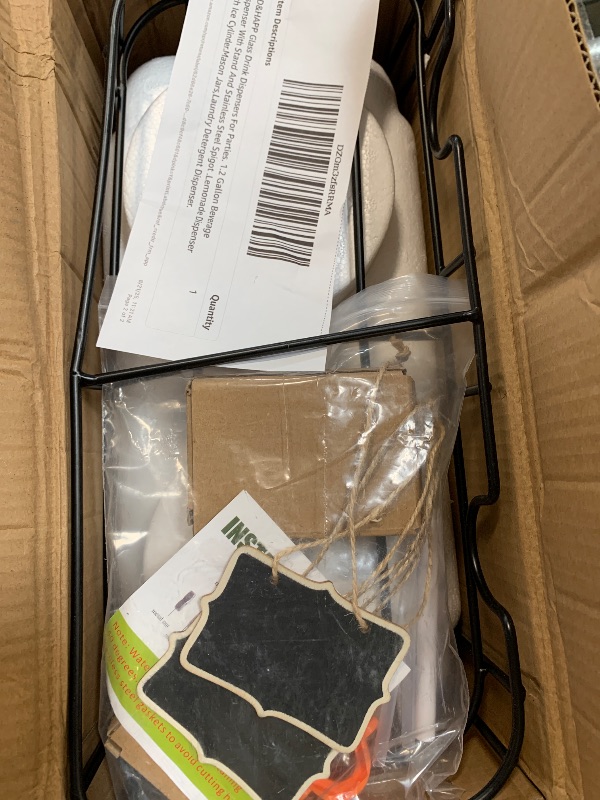 Photo 1 of ***METAL RACK BENT****   DD&HAPP Glass Drink Dispensers For Parties. 1.2 Gallon Beverage Dispenser With Stand And Stainless Steel Spigot .Lemonade Dispenser With Ice Cylinder.Mason Jars,Laundry Detergent Dispenser.