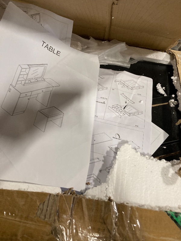 Photo 1 of ***MIRRIOR MISSING***
IRONCK Vanity Desk with LED Lighted Mirror & Power Outlet, Makeup Table with Drawers & Cabinet,Storage Stool,for Bedroom, Black