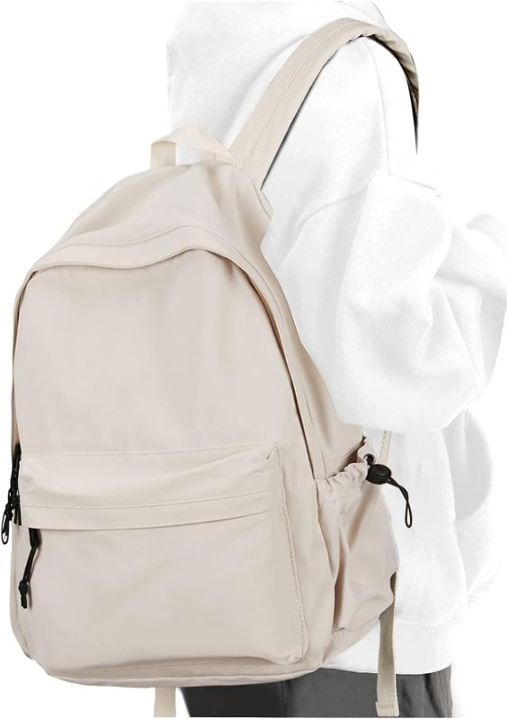 Photo 1 of **USED** DIRTY**Beige School Backpack for Girls Water Resistant High School Book Bag Simple Backpack for Teens Boys Girls, Lightweight Middle School Back Pack Daypack