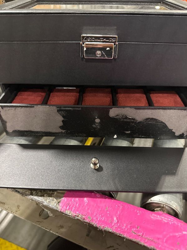 Photo 1 of **DAMAGE IS TO THE BOTTOM DRAWER** SONGMICS Watch Box, 20-Slot Watch Case Organizer with Large Glass Lid, Removable Pillows, Metal Lock, Gift for Loved Ones, Black Synthetic Leather, Wine Red Lining UJWB020R01