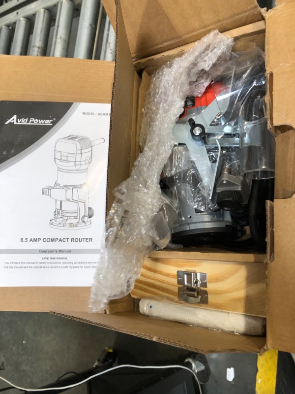 Photo 1 of ***MISSING HARDWARE***
AVID POWER 6.5 Amp 1.25 HP Compact Router Tools for Woodworking, Fixed Base Wood Router with Trim Router Bits, 6 Variable Speeds, Edge Guide, Roller Guide, Dust Hood (Red, 65mm)