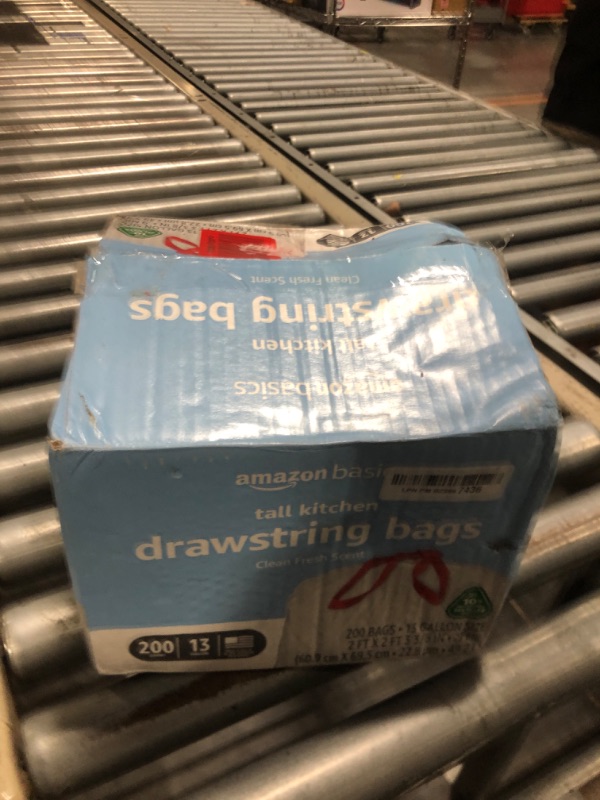 Photo 1 of ****the package is incomplete,********Amazon Basics 13 Gallon Tall Kitchen Drawstring Trash Bags, Clean Fresh Scnet, 10% Post Consumer Recycled, 200 Count