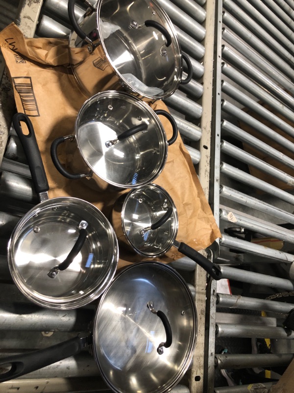 Photo 1 of ****The pan is very worn. The other pieces are in good condition and have their lids.******Cook N Home Stainless Steel Cookware Sets 10-Piece, Pots and Pans Kitchen Cooking Set with Stay-Cool Handles, Dishwasher Safe, Silver