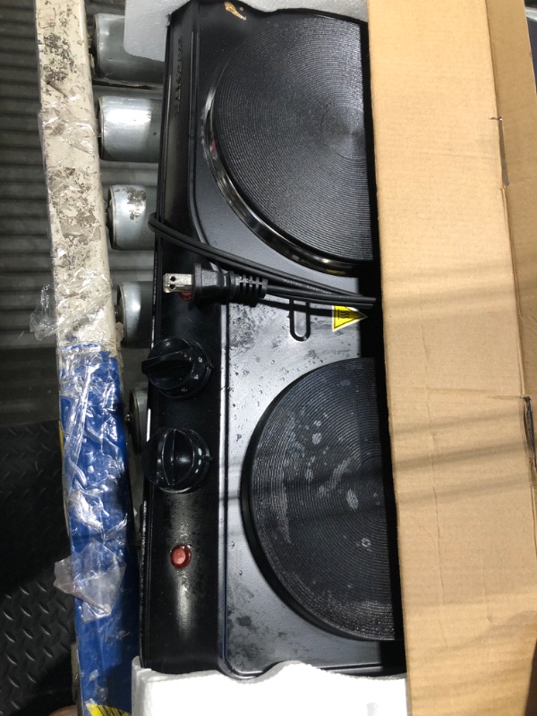 Photo 1 of ****VERY USED AND OIL SPLATTERED***********OVENTE Electric Countertop Double Burner, 1700W Cooktop with 7.25" and 6.10" Cast Iron Hot Plates, Temperature Control, Portable Cooking Stove and Easy to Clean Stainless Steel Base, Black BGS102B