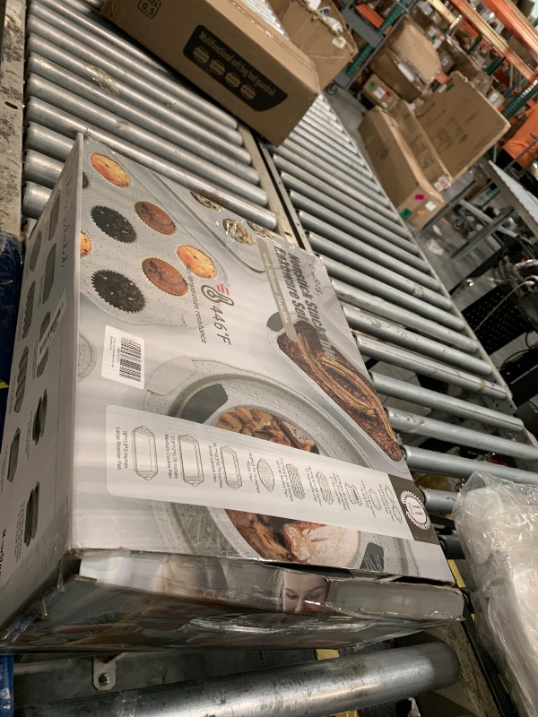 Photo 1 of 11-Piece Nonstick Baking Pans Set, Stackable Non Toxic Bakeware Sets with Cookie Sheets, Cake Pan, Loaf Pan, Pizza Pan, Muffin Pan, White&Gray