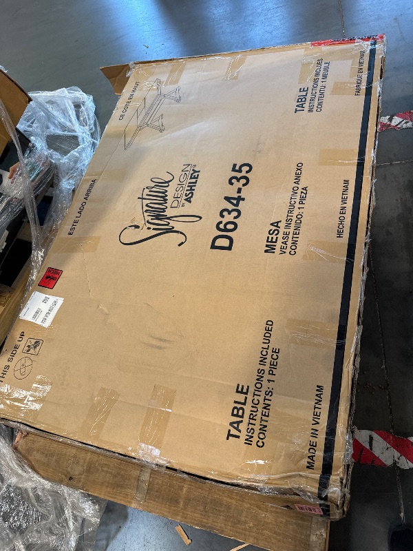 Photo 1 of ** box was opened, unknown of missing parts**Signature Design by Ashley Wildenauer Farmhouse Dining Extension Table with Self-Storing Butterfly Leaf for 6-8 People, Black & Dark Brown