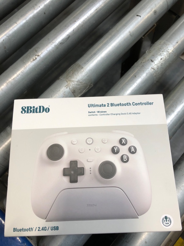 Photo 1 of 8BitDo Ultimate 2 Bluetooth Controller with TMR Joysticks for Switch, Windows PC, Gaming Controller with Switchable Hall Effect/Tactile Triggers, RGB Fire Ring, Charging Dock,Vibration and Motion control, White